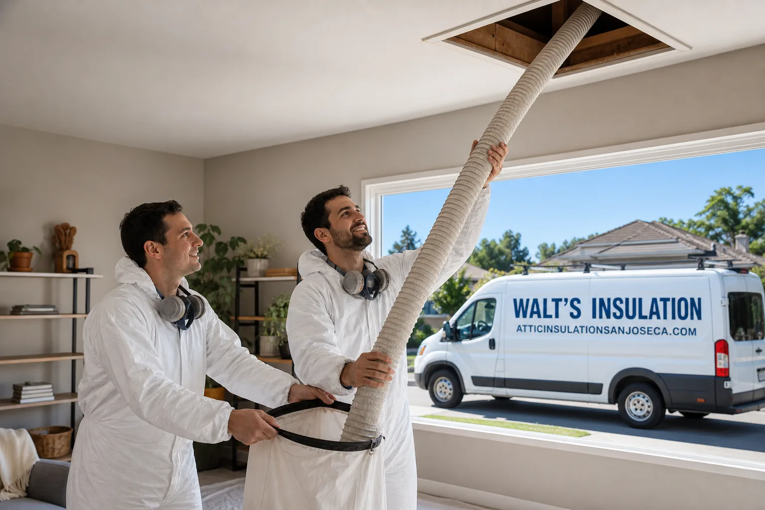 Walt's Insulation insulation service vehicle and crew in San Jose, CA